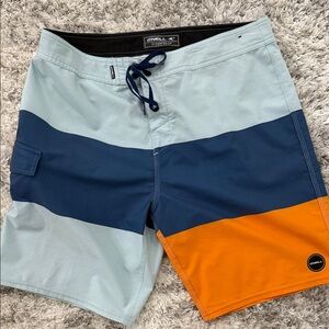 O'Neill Men's Swim Shorts - Light Blue, Navy, and Orange